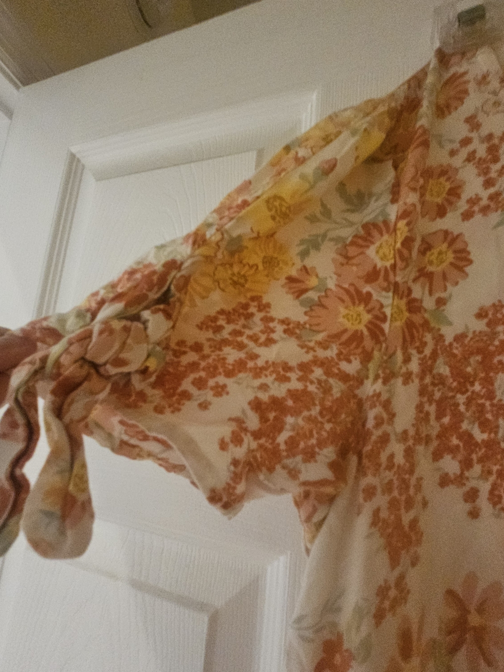 True Craft Boho Cottagecore Cream Midi Dress Orange Oversize Yellow Floral Print - Picture 11 of 11